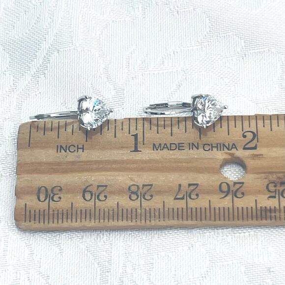 Vtg Sterling Silver 925 Cz Heart Cz Lever Back Earrings Simulated Diamond - Picture 8 of 8